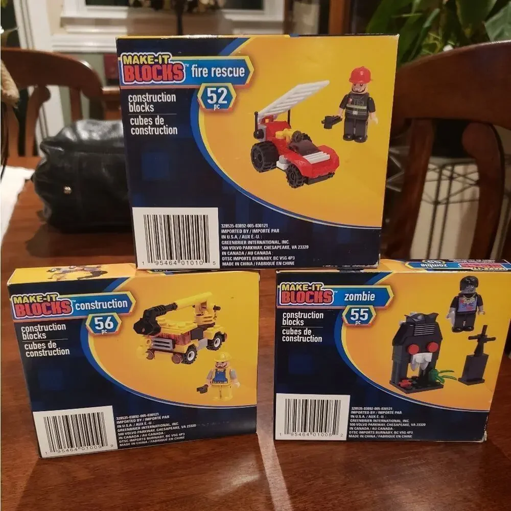 Lot of 3‎ Make it blocks sets construction  fire rescue zombie Lego co…